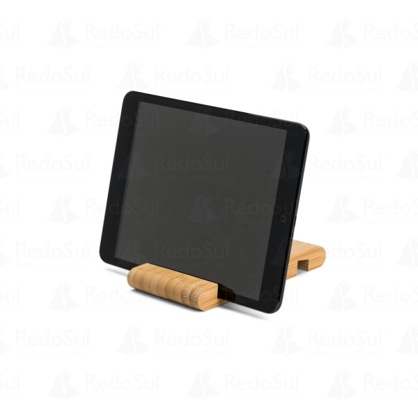 Suporte para celular personalizado com duas canaletas em bambu